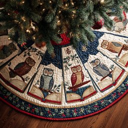 Scholar Forest Owl Christmas Quilted Tree Skirt