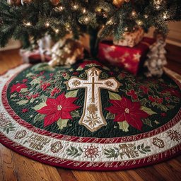 Holy Night Cross Christmas Quilted Tree Skirt
