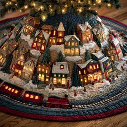 Silent Snow Dreams Christmas Quilted Tree Skirt