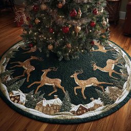 Reindeer Glow Christmas Quilted Tree Skirt