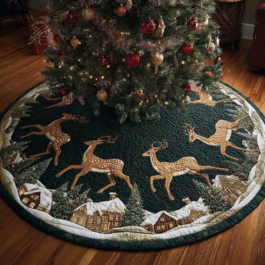 Reindeer Glow Christmas Quilted Tree Skirt