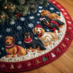 Dachshunds Holiday Christmas Quilted Tree Skirt