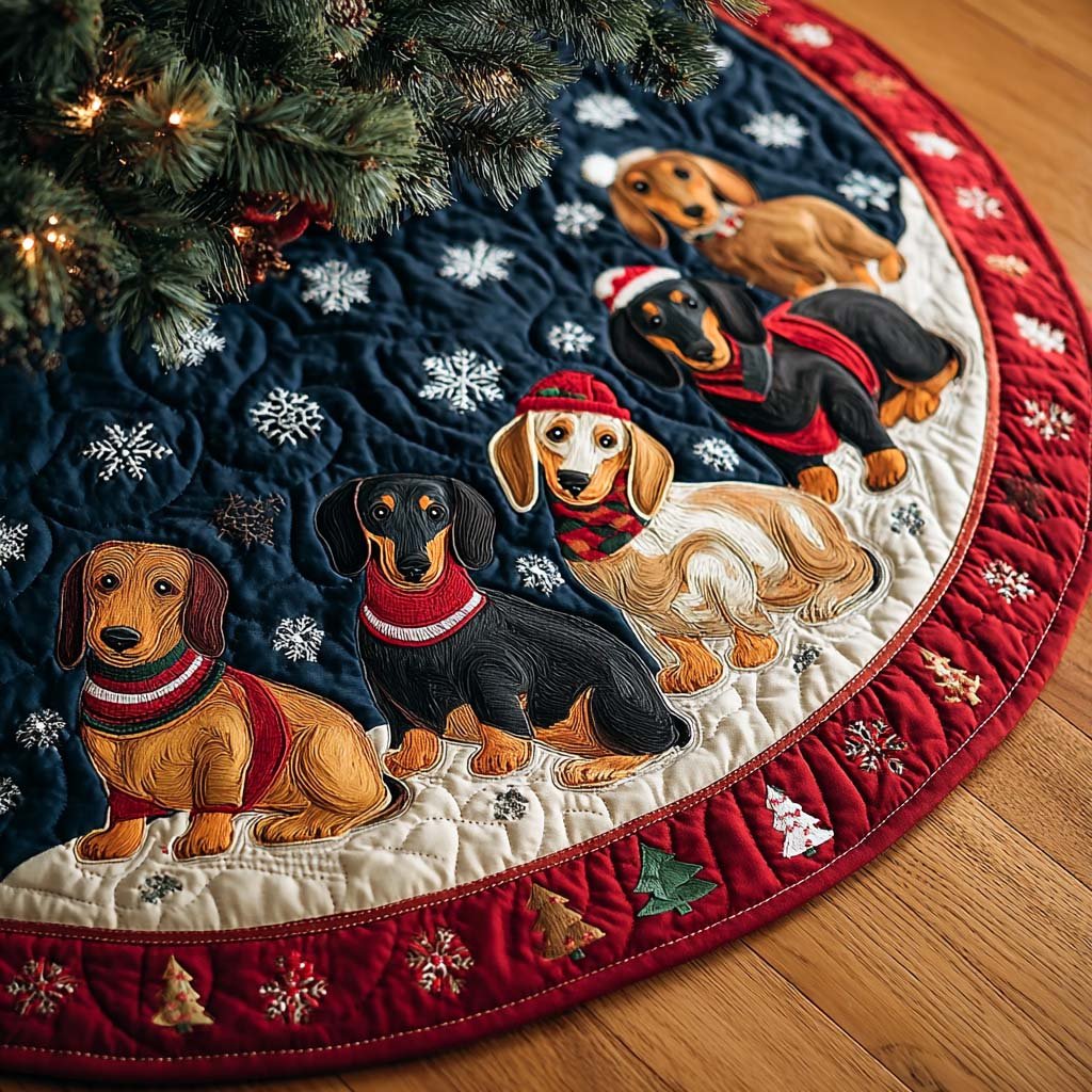 Dachshunds Holiday Christmas Quilted Tree Skirt