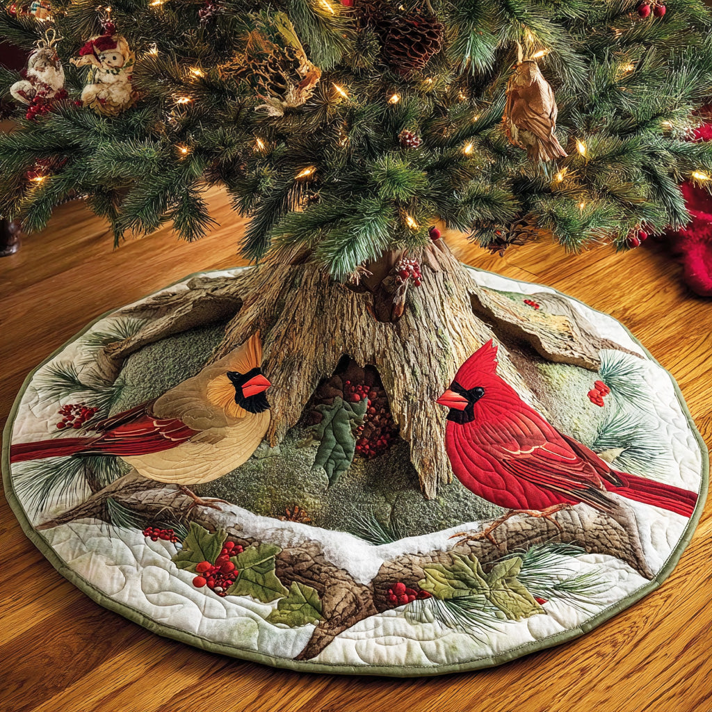 Frosty Feather Glow Christmas Quilted Tree Skirt