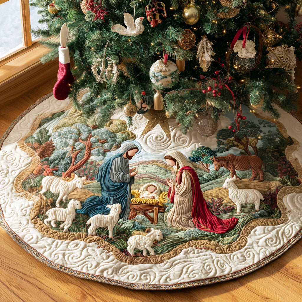 Blessed Miracle Christmas Quilted Tree Skirt