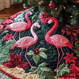 Holiday Flock Quilted Christmas Tree Skirt