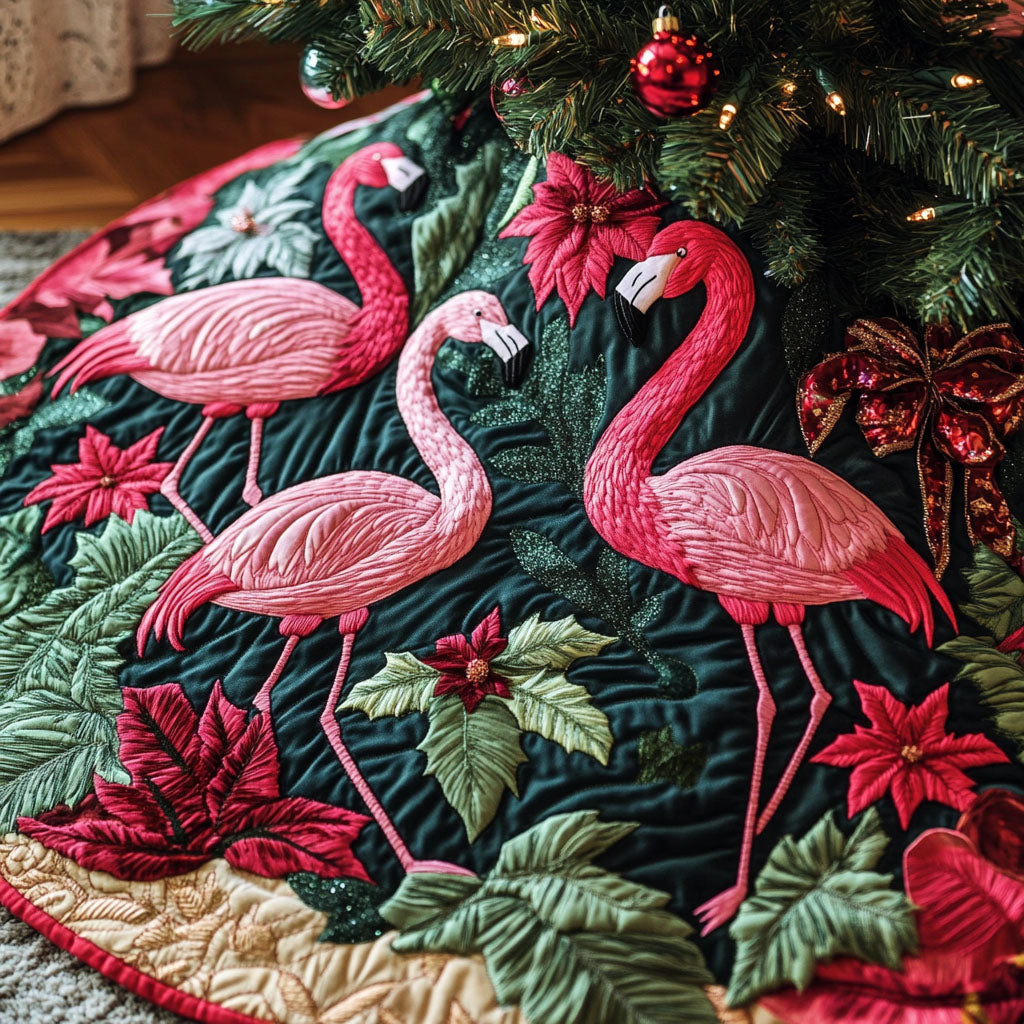 Holiday Flock Quilted Christmas Tree Skirt