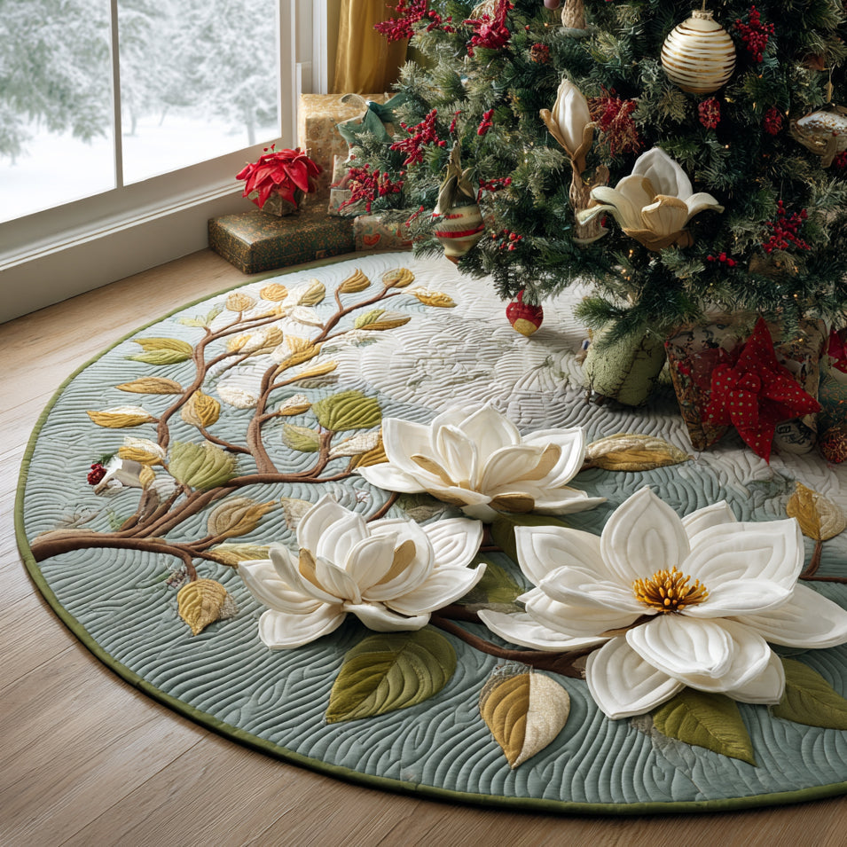 Snowy Petals Christmas Quilted Tree Skirt
