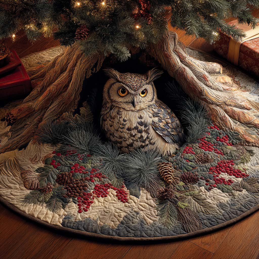 Owl Haven Christmas Quilted Tree Skirt