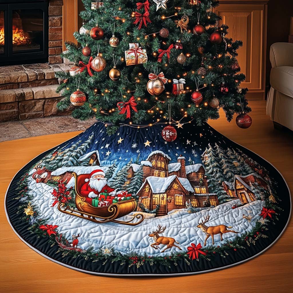 Santa Gift Christmas Quilted Tree Skirt