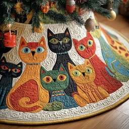 Whisker Wonderland Christmas Quilted Tree Skirt