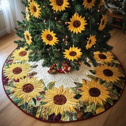 Sunflower Glow Christmas Quilted Tree Skirt