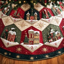 Frosted Pine Circle Christmas Quilted Tree Skirt