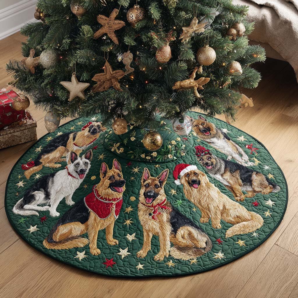 Loyal German Shepherd Christmas Quilted Tree Skirt