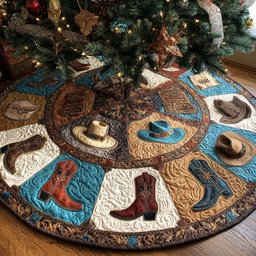 Wild West Boots Christmas Quilted Tree Skirt
