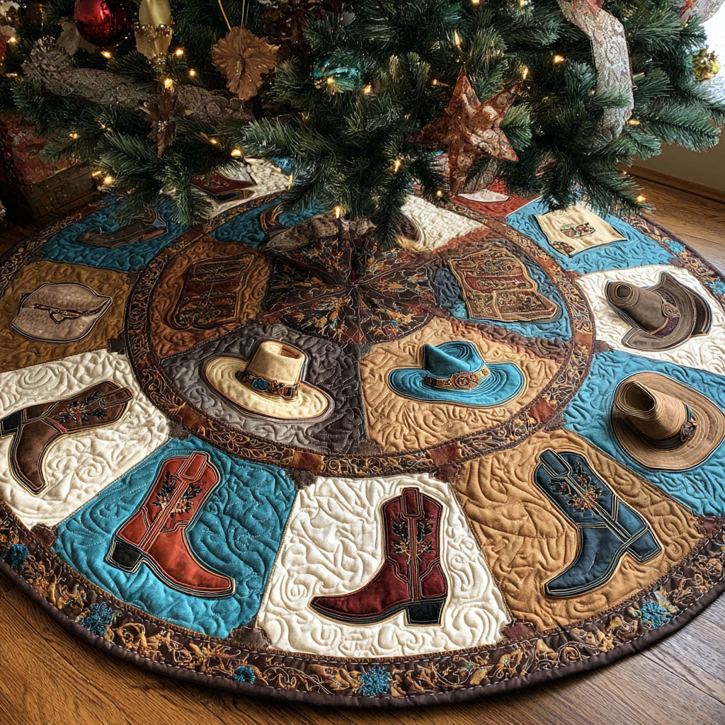 Wild West Boots Christmas Quilted Tree Skirt