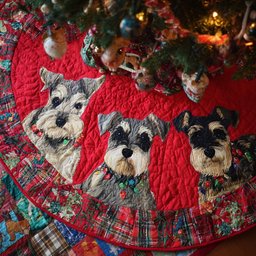 Jolly Schnauzers Quilted Christmas Tree Skirt