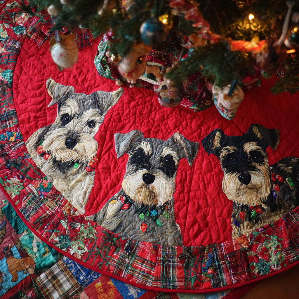 Jolly Schnauzers Quilted Christmas Tree Skirt