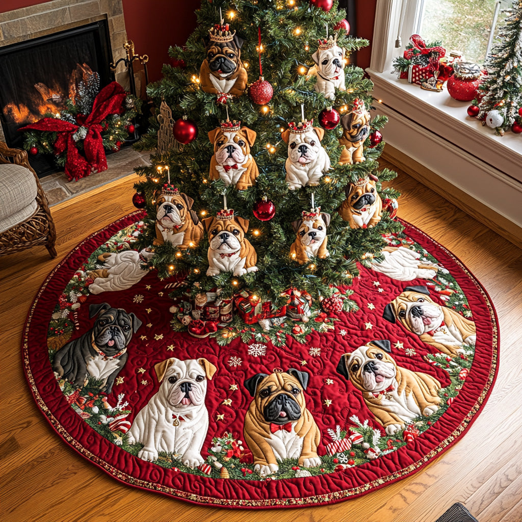 Jingle Bulldog Joy Quilted Christmas Tree Skirt