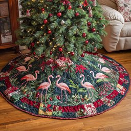 Tropical Flock Quilted Christmas Tree Skirt