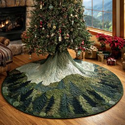 Winter Cabin Pines Christmas Quilted Tree Skirt