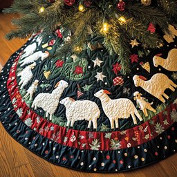 Serene Sheep Quilted Christmas Tree Skirt