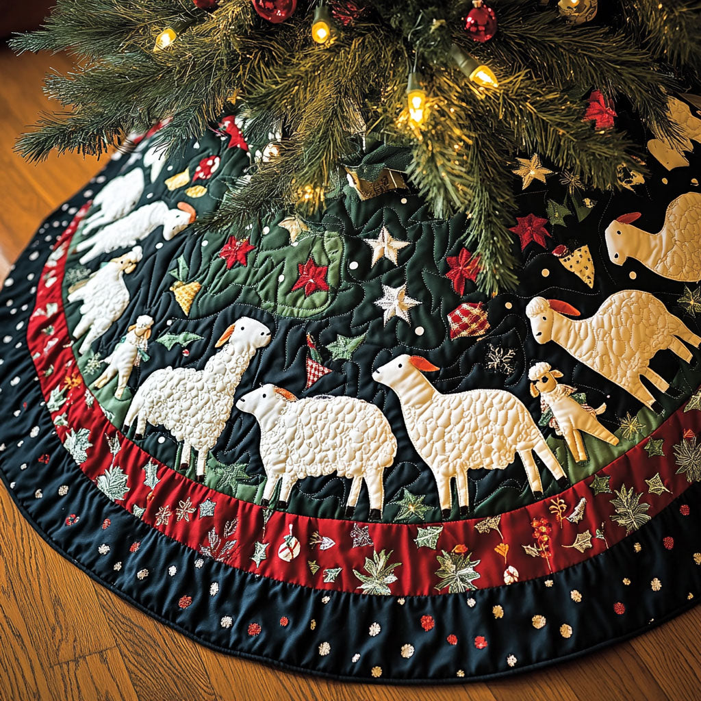 Serene Sheep Quilted Christmas Tree Skirt
