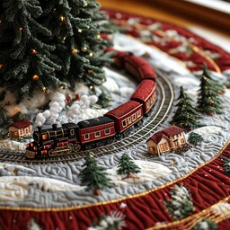 North Star Train Quilted Christmas Tree Skirt