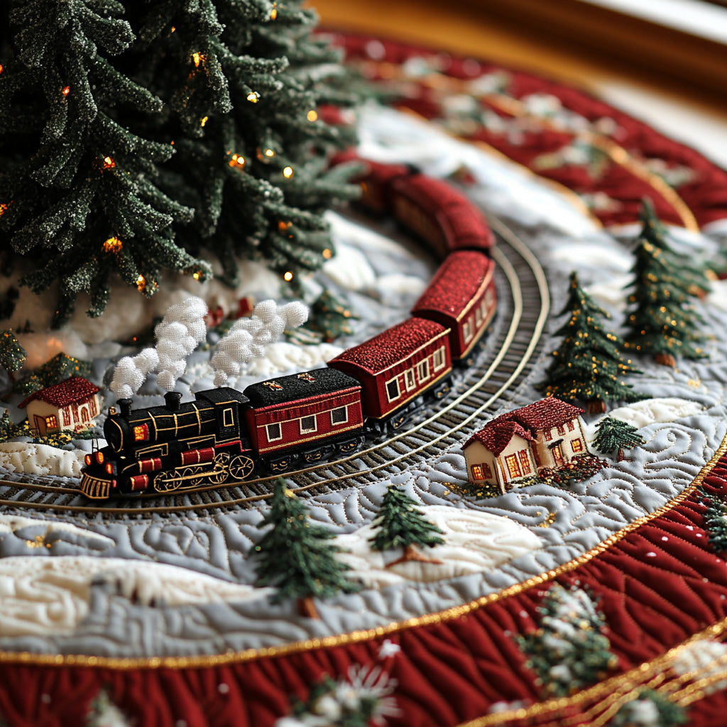 North Star Train Quilted Christmas Tree Skirt