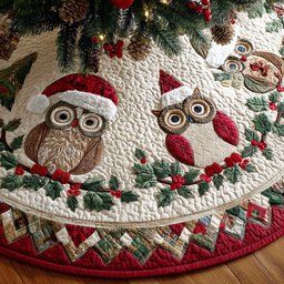 Winter Owl Harmony Christmas Quilted Tree Skirt