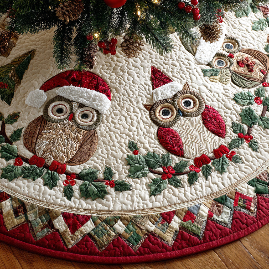 Winter Owl Harmony Christmas Quilted Tree Skirt