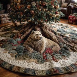 Bear Haven Christmas Quilted Tree Skirt