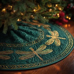 Emerald Flight Christmas Quilted Tree Skirt