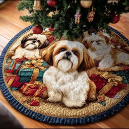 Gentle Shih Tzu Christmas Quilted Tree Skirt