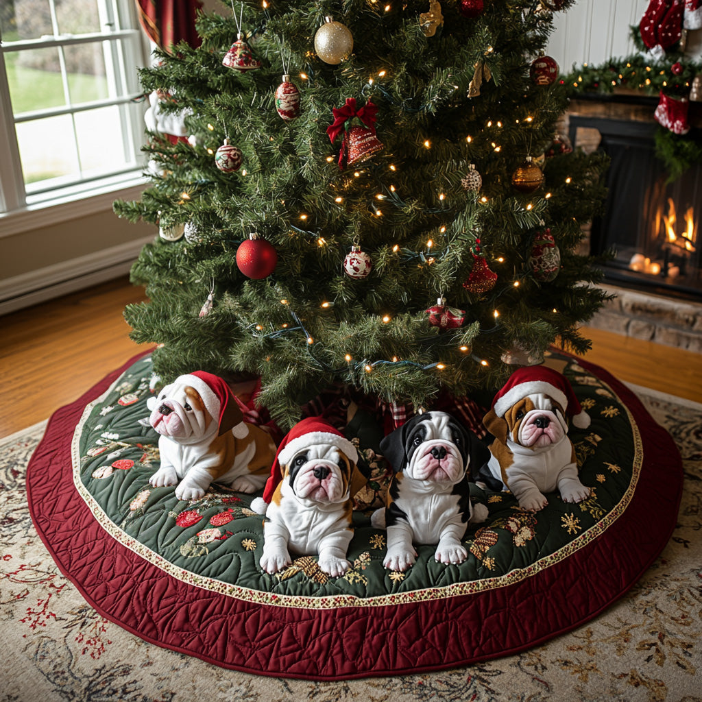 Festive Bulldog Spirit Quilted Christmas Tree Skirt