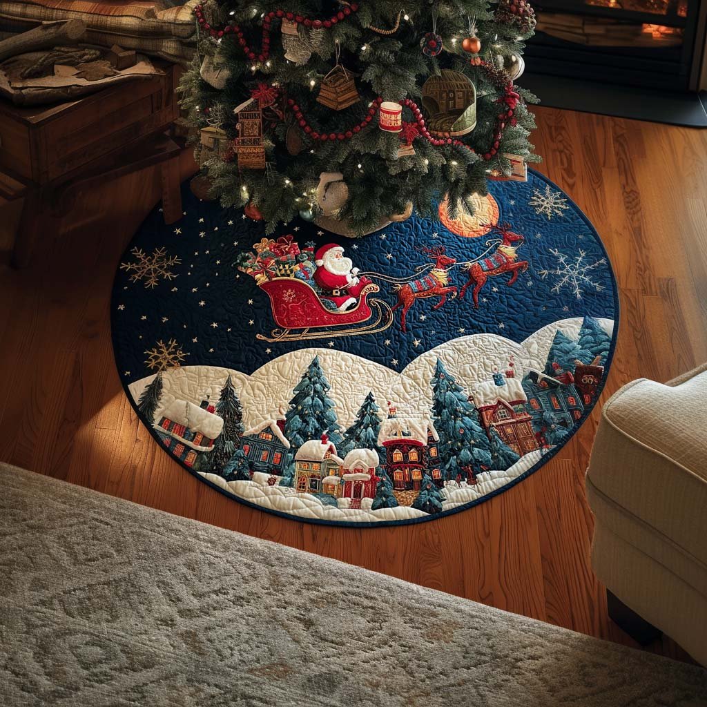 Santa Joy Christmas Quilted Tree Skirt