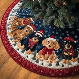 Dachshunds Spirit Christmas Quilted Tree Skirt