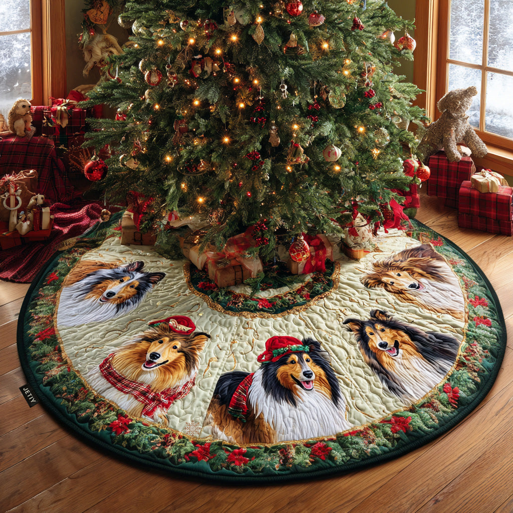 Sheepdog Joy Christmas Quilted Tree Skirt