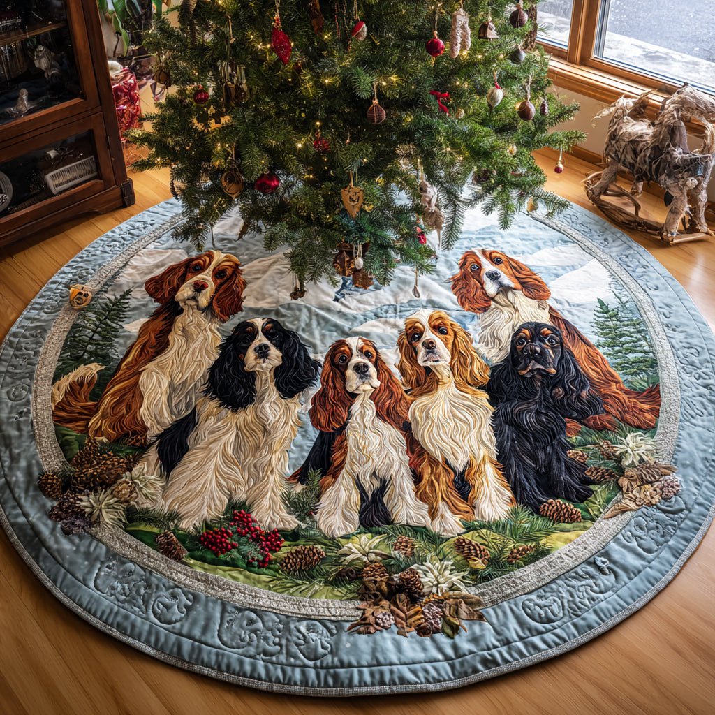 Spaniel Holiday Spirit Christmas Quilted Tree Skirt