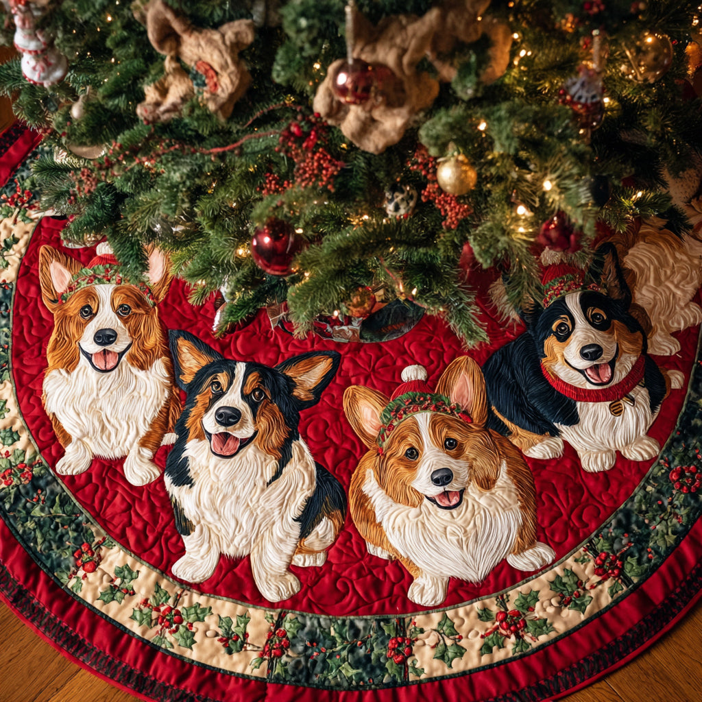 Corgi Christmas Crew Quilted Christmas Tree Skirt