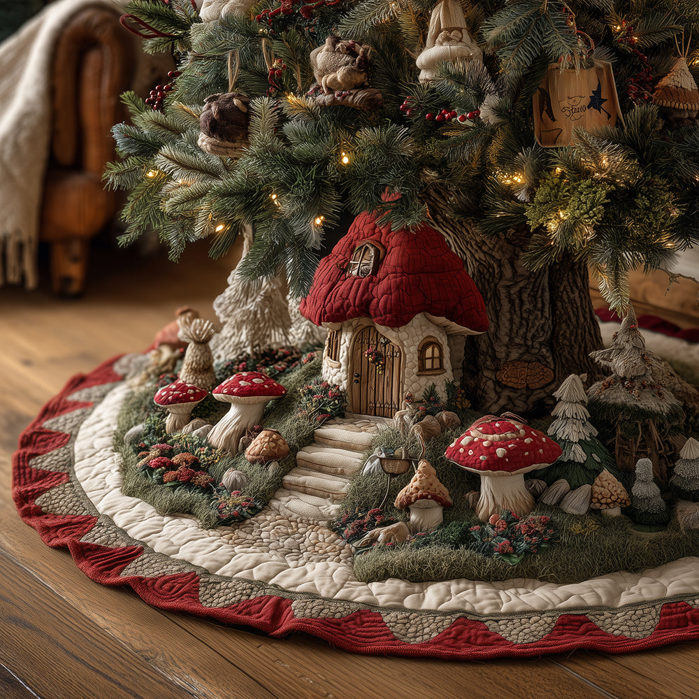 Merry Mushroom Meadow Christmas Quilted Tree Skirt