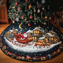 Reindeer Ride Christmas Quilted Tree Skirt