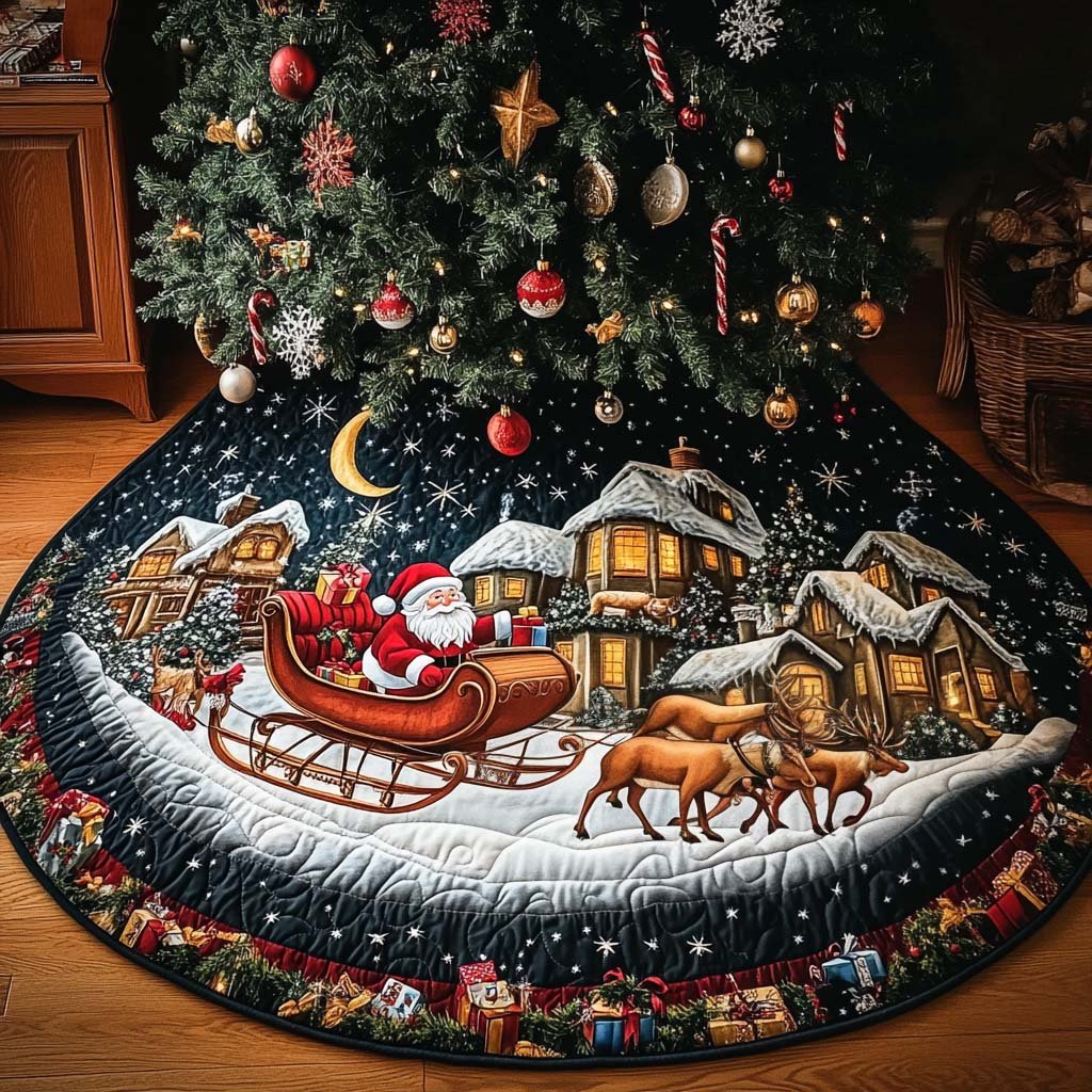 Reindeer Ride Christmas Quilted Tree Skirt