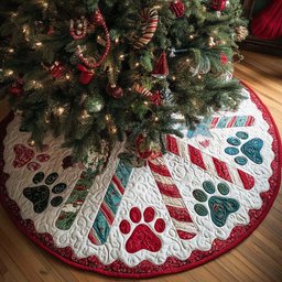 Candy Paws Christmas Quilted Tree Skirt