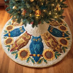 Whisper of Feathers Christmas Quilted Tree Skirt