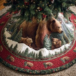 Mountain Ridge Bear Christmas Quilted Tree Skirt