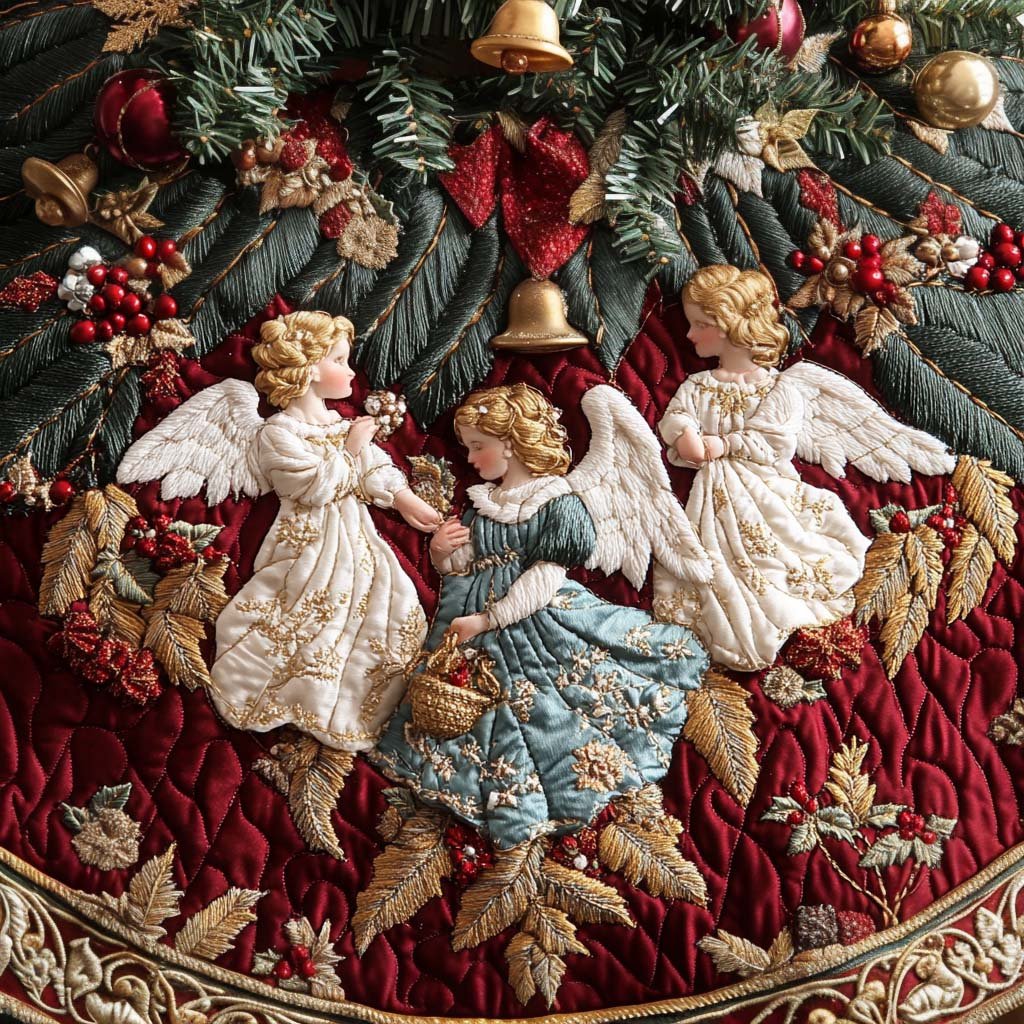Ornaments of Heaven Christmas Quilted Tree Skirt