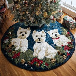 Frosty Westie Dreams Quilted Christmas Tree Skirt