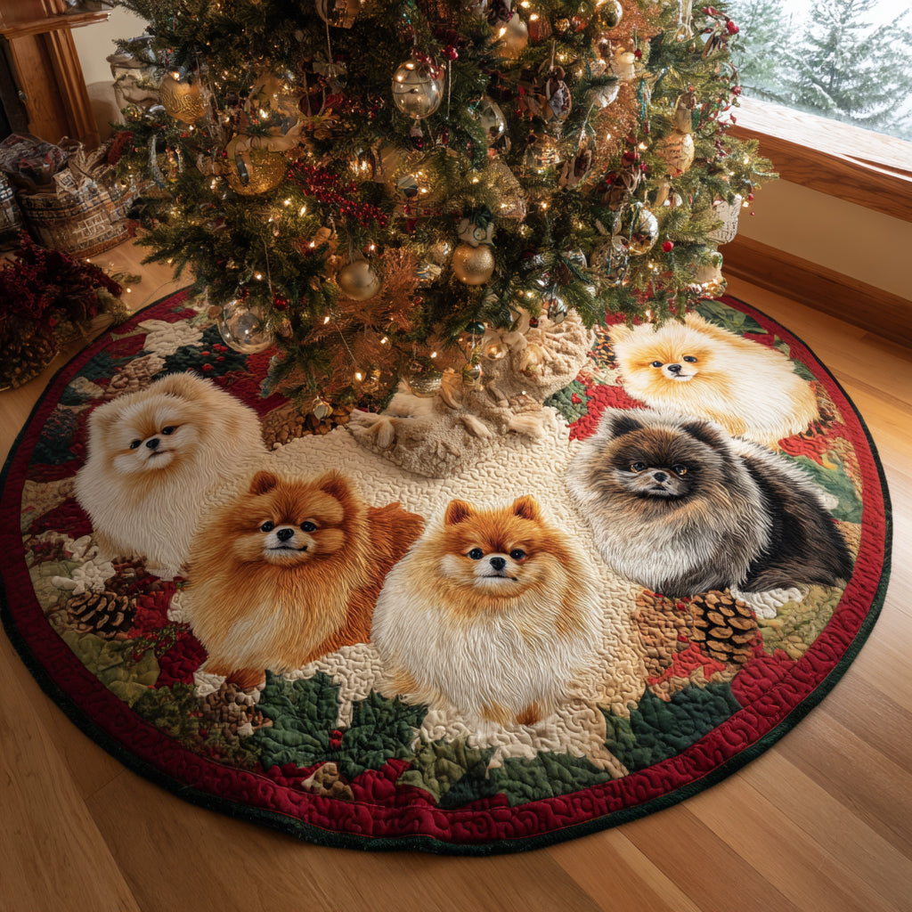 Fluffy Holiday Cheer Christmas Quilted Tree Skirt