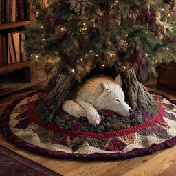 Velvet Wolf Rest Christmas Quilted Tree Skirt